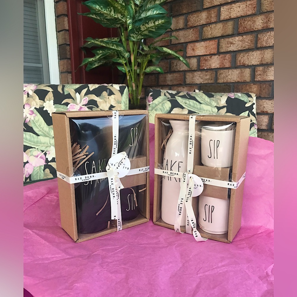 ‼️2 SETS‼️🆕Rae Dunn Ceramic SAKE SIP Box Set Bundle (Matte Black➕White)